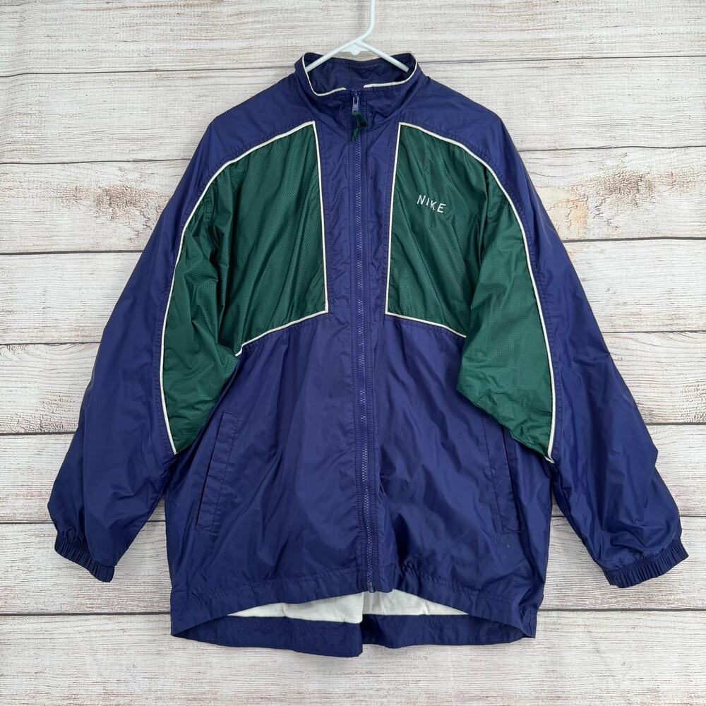 Vintage 90s Nike Embroidered Windbreaker Track‎ Jacket Womens L Blue Green